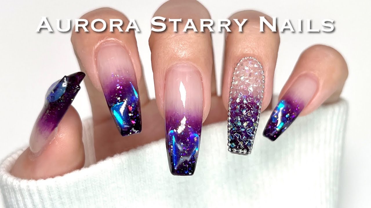 【セルフネイル】オーロラきらめく星空ネイル🌟🌃/NAIL Reserve/チップで長さだし💅/ASMR