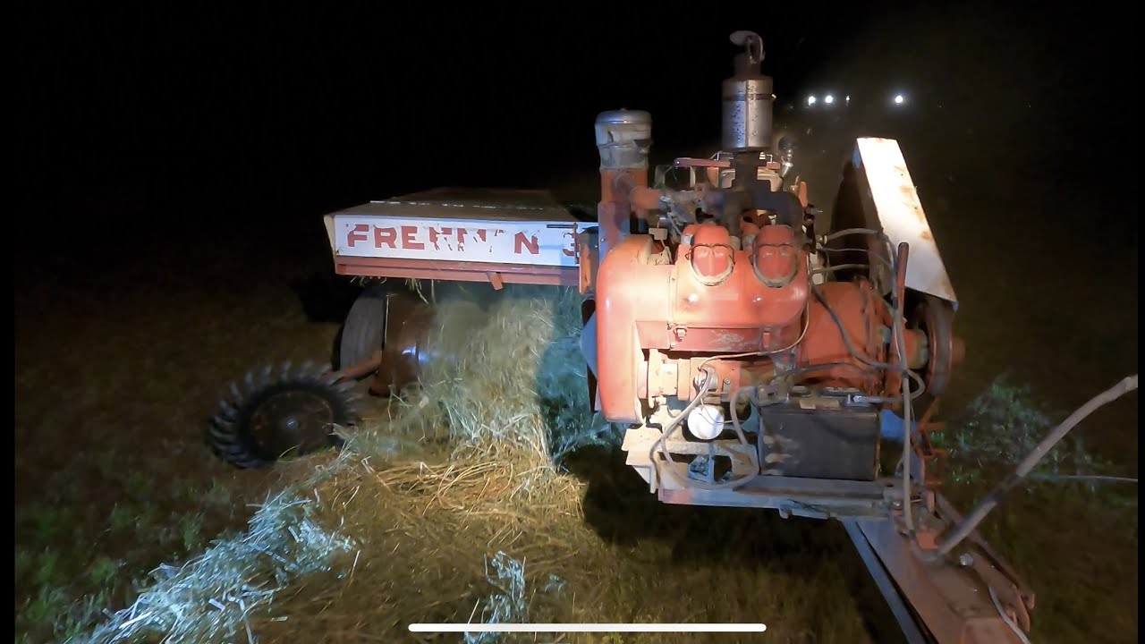 Old School Freeman 330 Baler (Baling 2nd cut of alfalfa in Nevada at night)