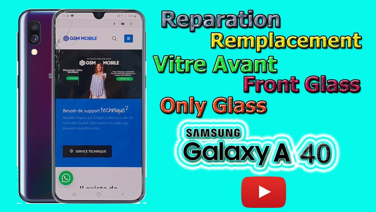 Samsung Galaxy A40  Changement Uniquement Vitre Avant / Reparation Only Front Glass