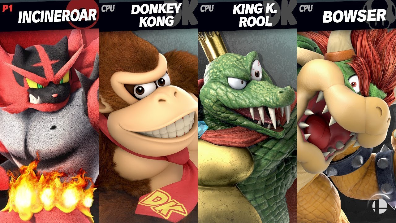 Super Smash Bros. Ultimate (Incineroar Vs. Donkey Kong Vs. King K. Rool Vs. Bowser)