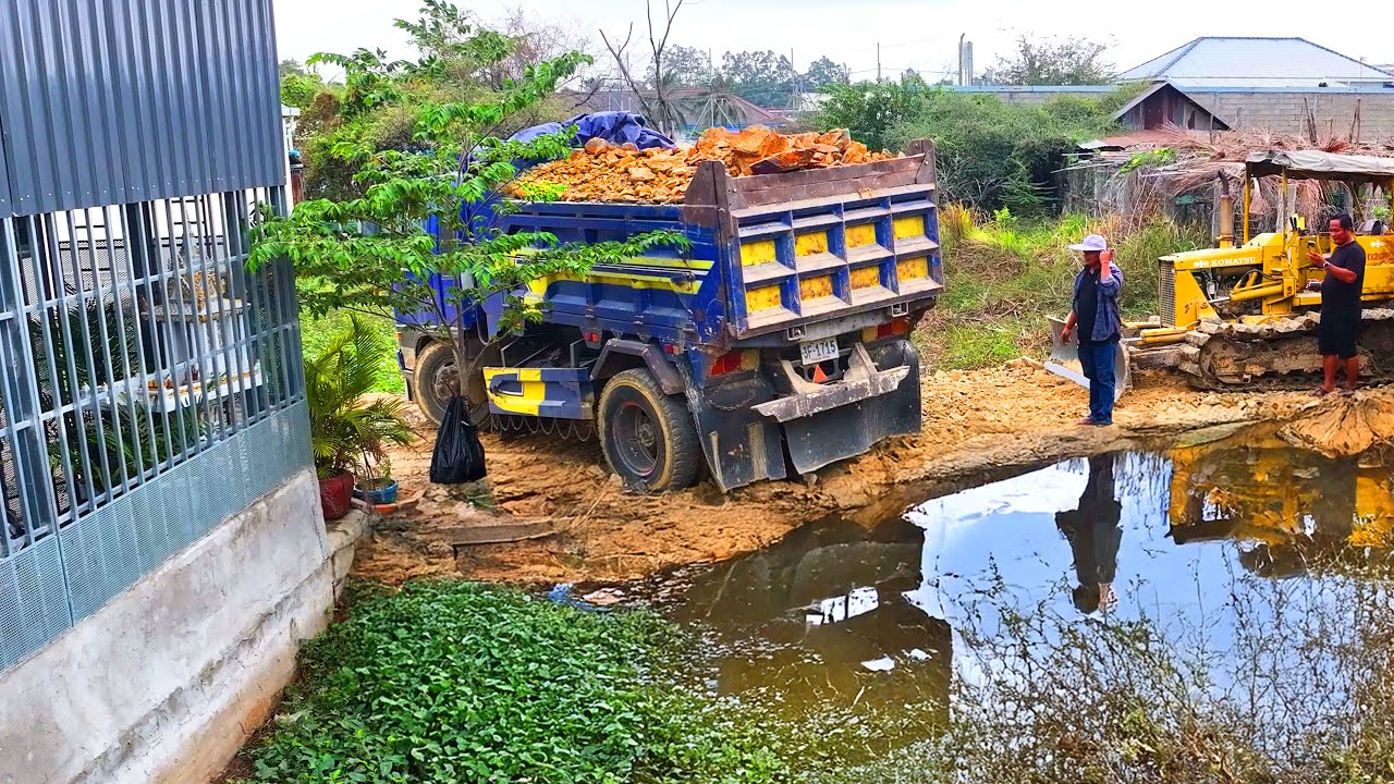 incredible best project landfill building house , bulldozer push soil ,truck transport soil