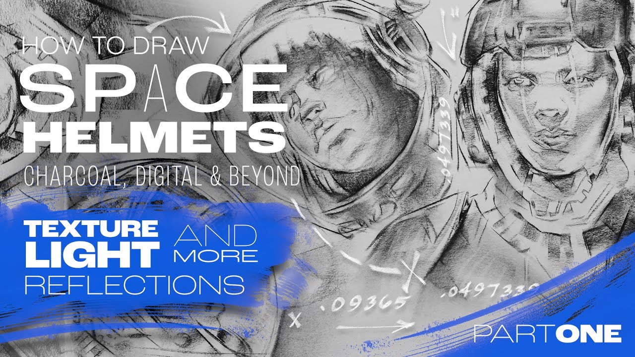 How to Draw Space Helmets in Compressed Charcoal | Texture, Light, Reflections & More