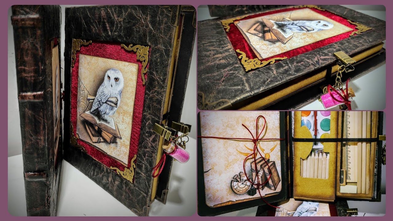 carpeta scrapbooking. Con técnica de falso cuero y temática libro antiguo 🥰