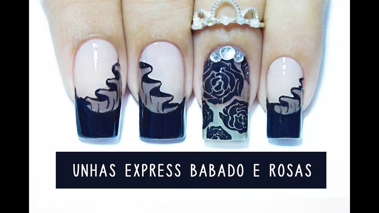 Unhas Express #15 Babadinho e Rosas com efeito Meia calça - carimbando -cupom Born Pretty Store
