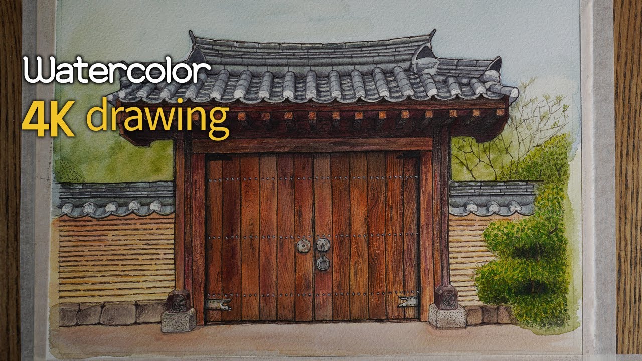 [4K HDR] 어반 드로잉 | 기와 대문 그리기 | 섬세하게 그리는 몇 가지 기법들
