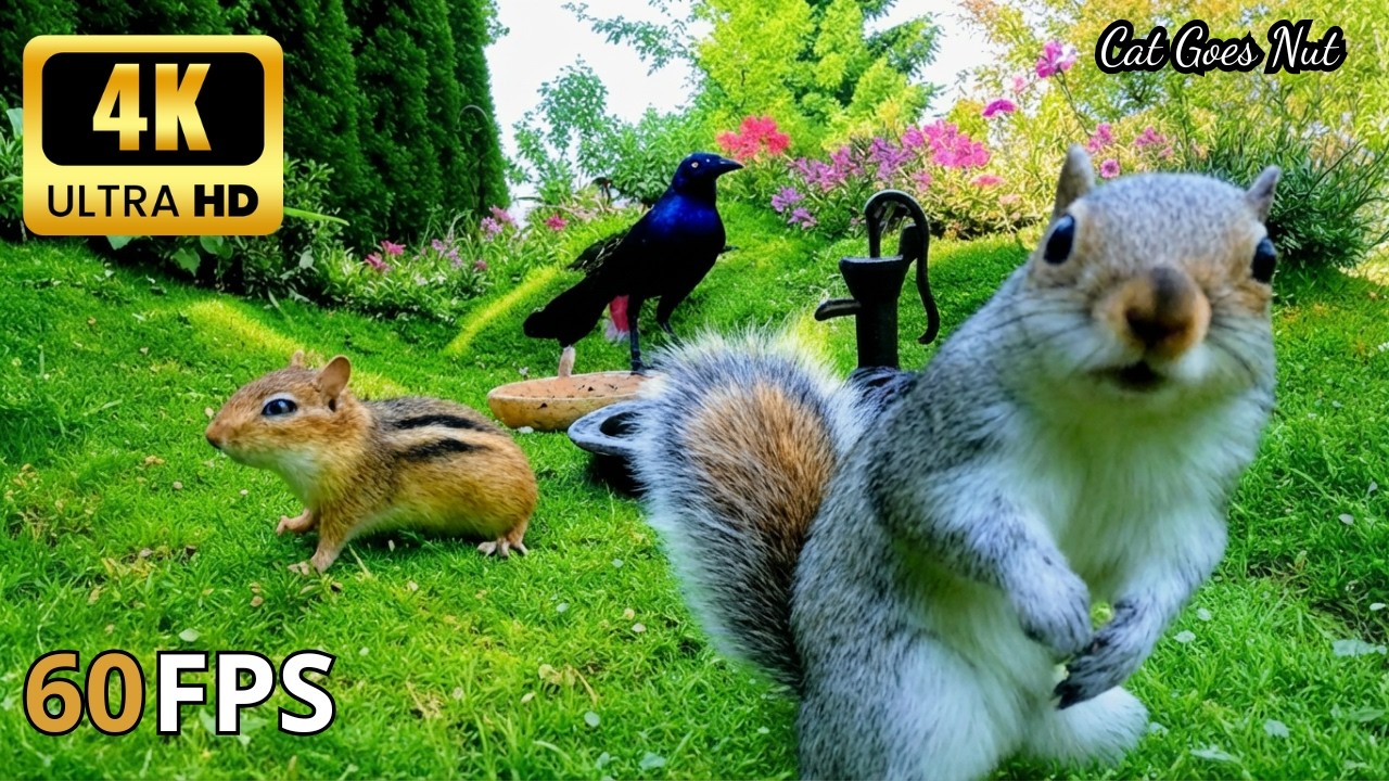 Cat TV for Cats to Watch 😺 Pleasing Chipmunks and Squirrels in the Garden 🐿 Cat Games 4K HDR