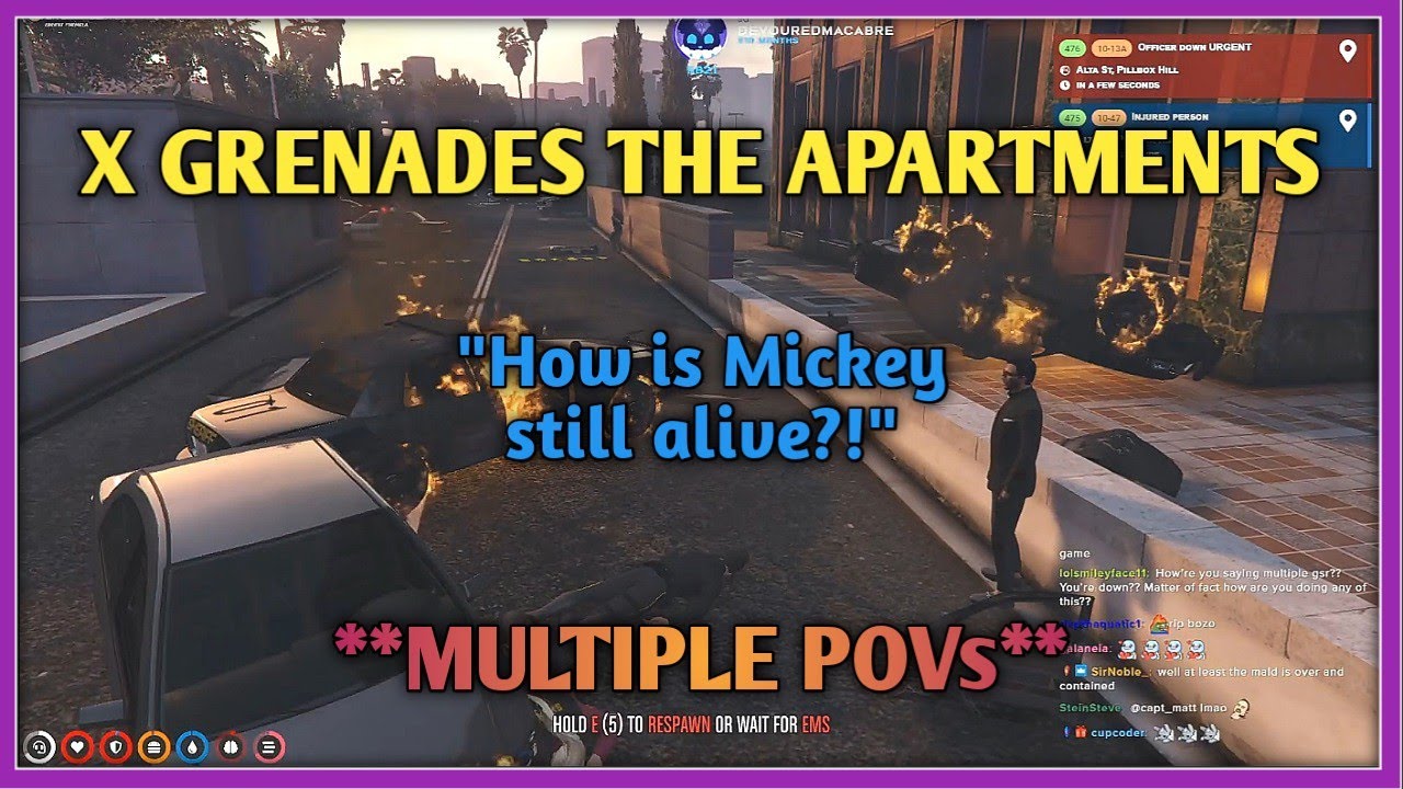 POV of Cops, Sykkuno and More on JP Throwing a Grenade on Cops at the Apartments Creating Chaos