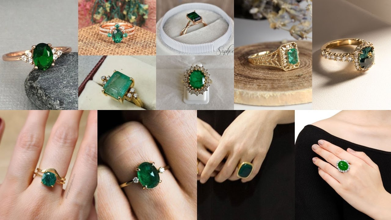 красивый дизайн золотого кольца с зеленым камнем для женщин💍