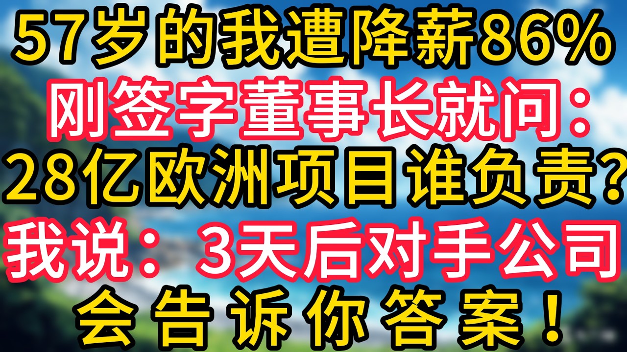 57岁的我遭降薪86%，刚签字董事长就问：28亿欧洲项目谁负责？我说：3天后对手公司会告诉你答案！#幸福生活#為人處世#生活經驗#情感故事#婆媳故事#子女孝順#孝順#子女不孝