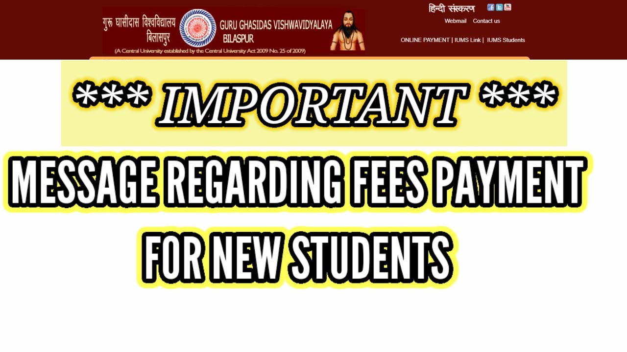 **IMPORTANT** Information Regarding Fees Payment for GGU Admission