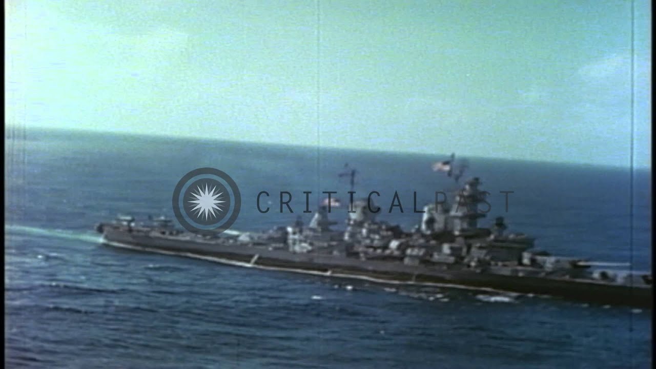 A Japanese destroyer, HMS King George V ship and an Iowa Class battleship underwa...HD Stock Footage