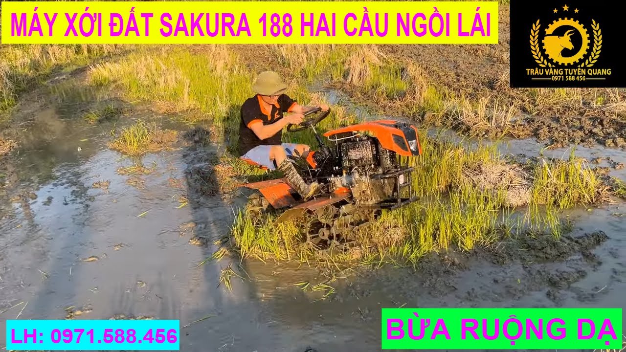 Máy xới đất sakura 188 hai cầu ngồi lái bừa ruộng dạ