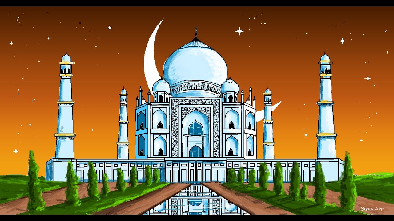 Taj Mahal Drawing | How to Draw in Ms Paint | drawing in paint in computer | paint in computer |