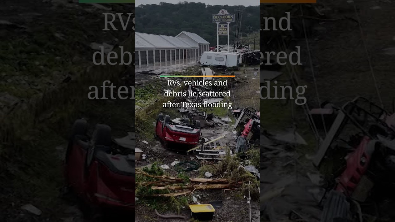 RVs, vehicles and debris lie scattered after Texas flooding