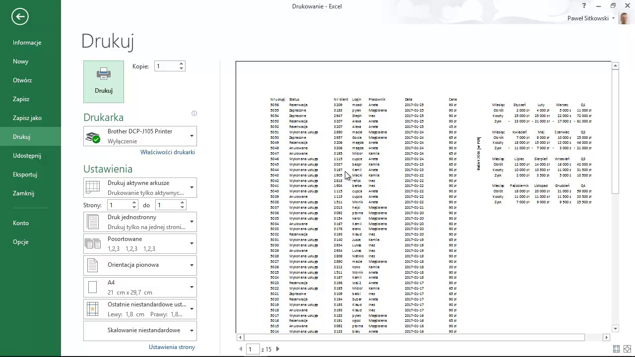 Dostosowanie do wydruku - Kurs Excel od podstaw