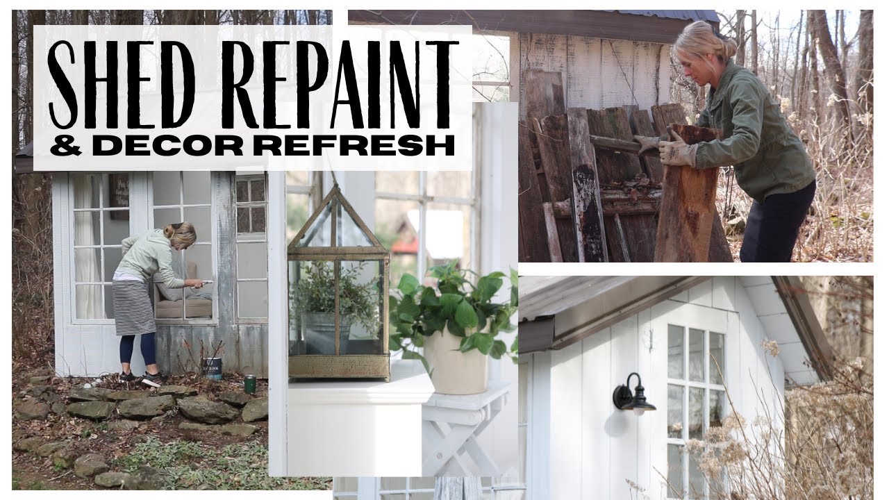 Painting my She Shed ~ Decorating refresh ~ She Shed Decor ~ Backyard Shed Makeover