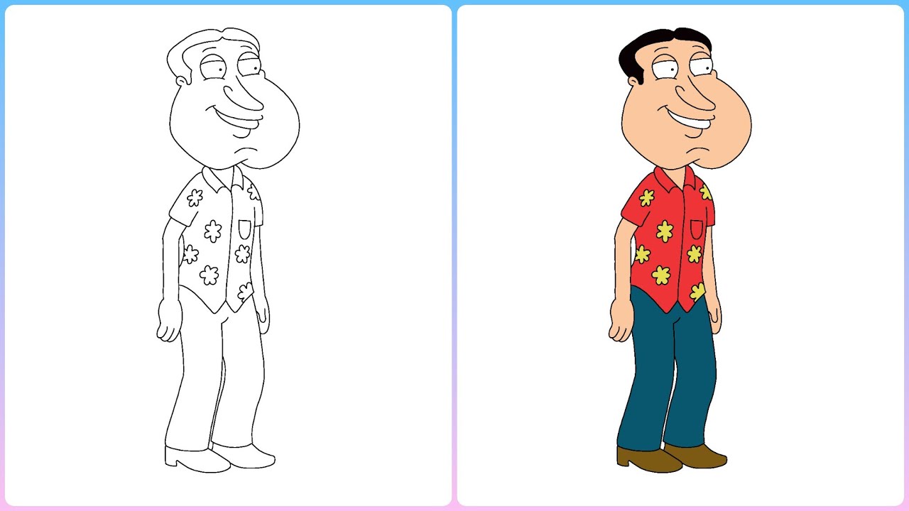 How to draw & color Glenn Quagmire Family Guy | Easy step-by-step drawing | Little Champs Art