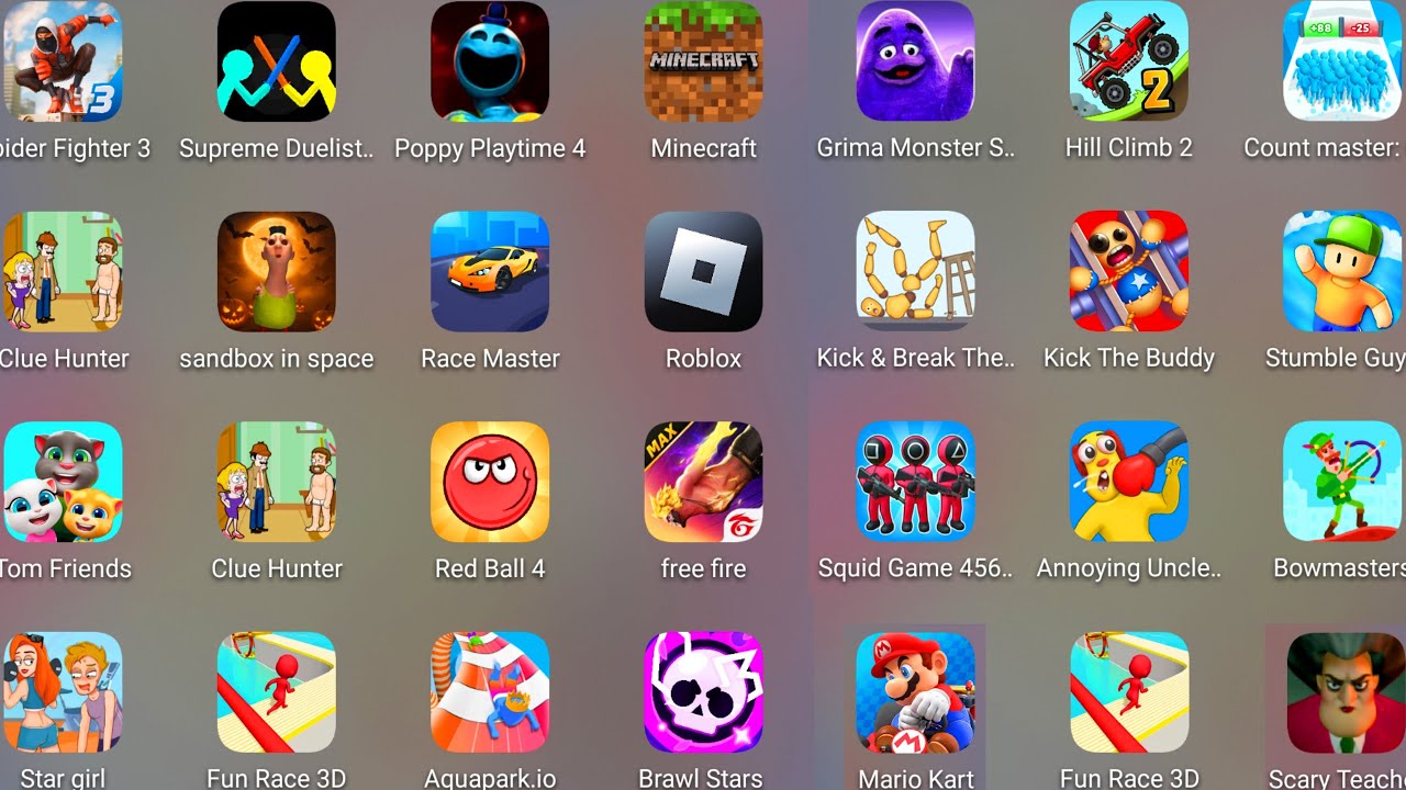 Bowmasters,Stumble Guys,StickWar Legacy,Scary Teacher,Spider Fighter 3,Poppy Playtime 4,Free Fire...
