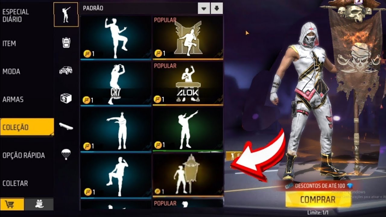 COMO COMPRAR EMOTES COM OURO NA LOJA DO FREE FIRE!! NOVA ATUALIZA&Ccedil;&Atilde;O!!
