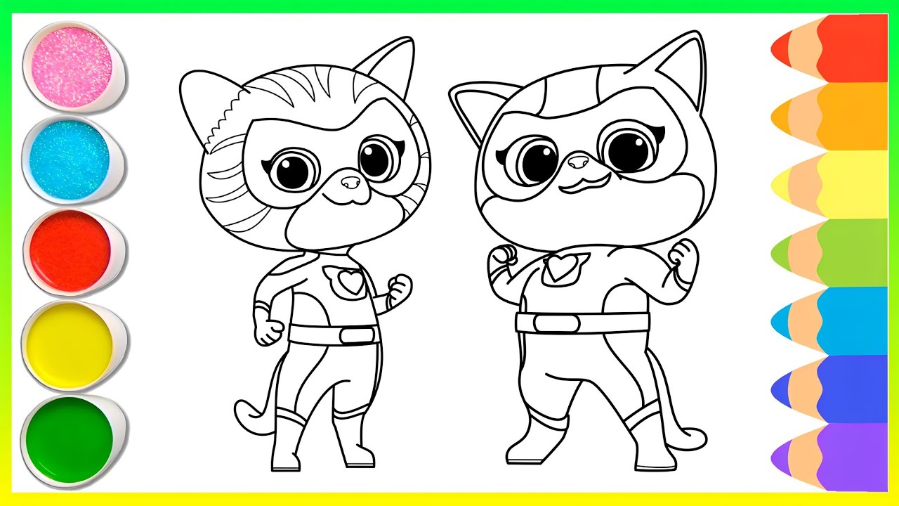 Coloring Superkitties Disney Jr | Spark and Buddy | Easy Coloring For Kids | Part 57