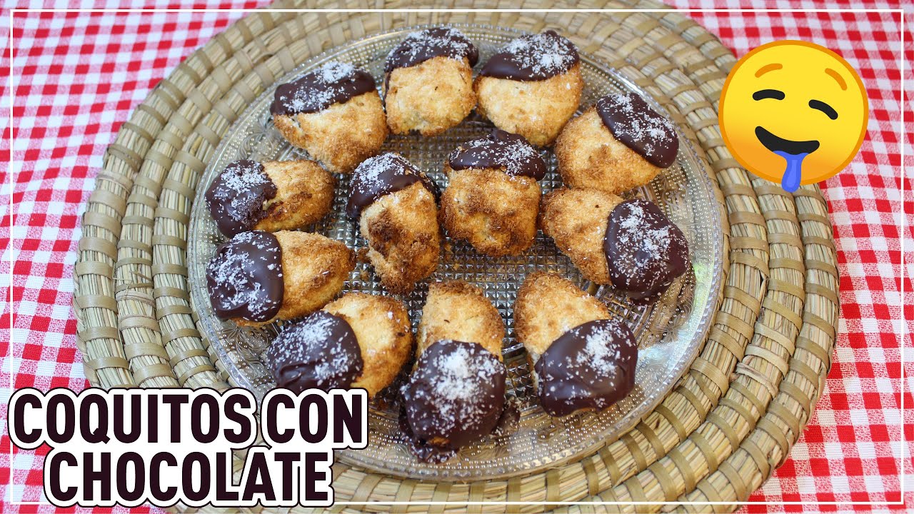 Galletas de Coco o Coquitos con Chocolate 🤤 | Facilísimos y sin leche 👌🏽 Chocolate coconut cookies 🥥