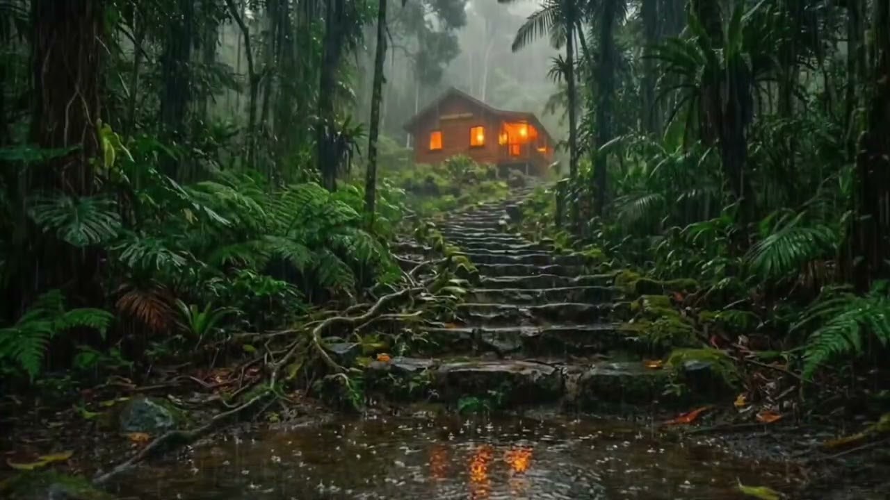 Rain sound for Sleeping | Cozy Cabin in the Middle of a Rainstorm in the Forest for insomnia