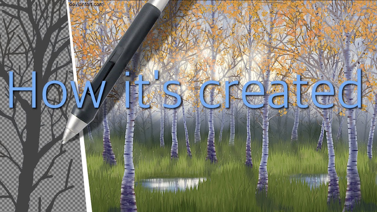 Speed Painting a Golden Birch Forest 🍂  See how Digital Art is Made in GIMP and get Creative