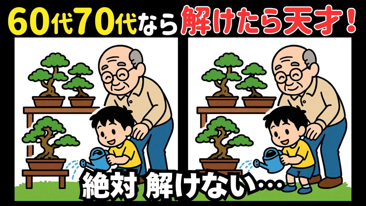 【間違い探し】70代楽しみながら頭の体操で記憶力を高めよう！＊盆栽のイラスト #301