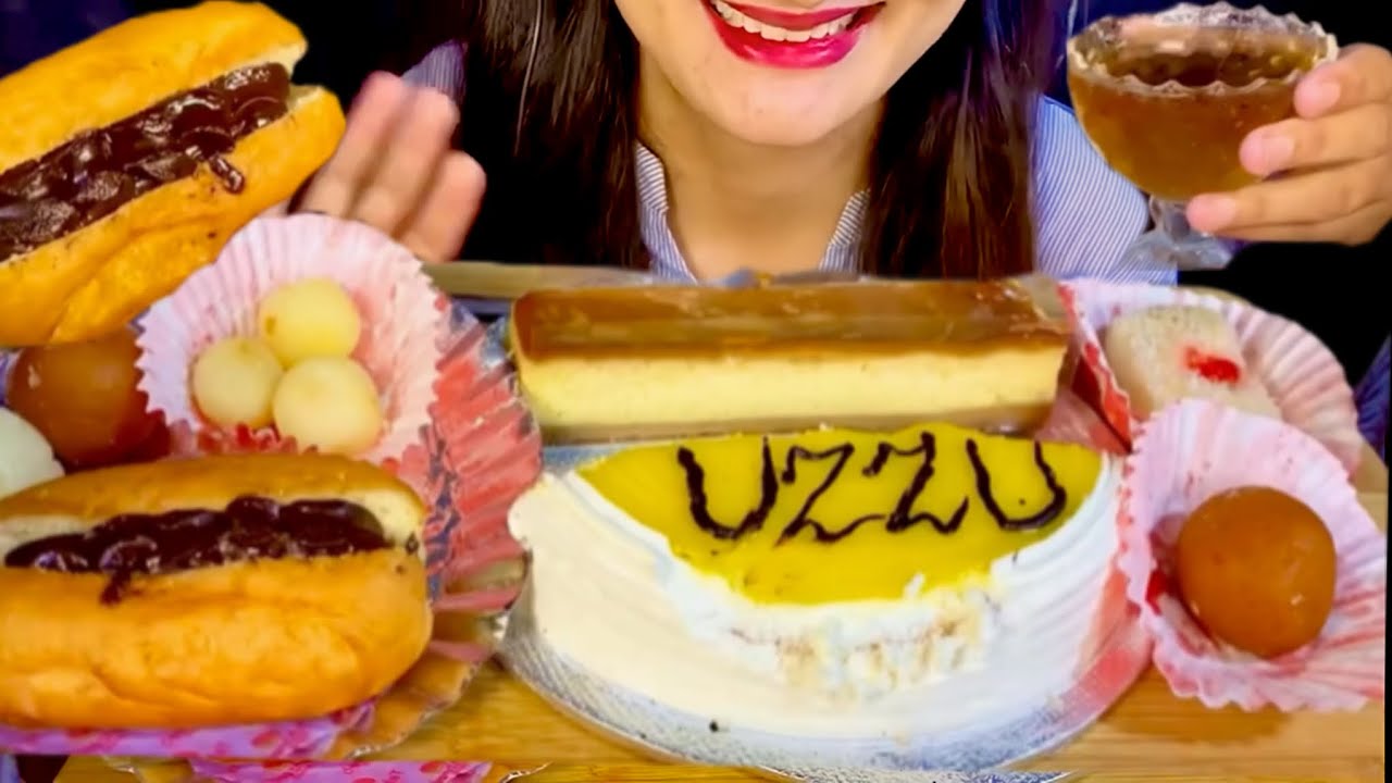 ASMR INDIAN SWEETS MUKBANG RASGULLA,GULAB JAMUN,PATISA, CHEESE CAKE, CHOCOLATE BUN, BARFI| UZZU EATS