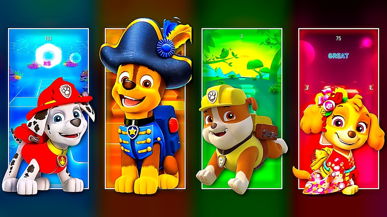 PAW Patrol   Marshall vs Chase vs Rubble vs Skye Music Tiles Hop EDM Rush