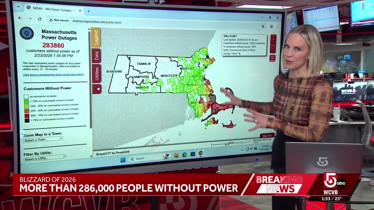 Thousands without power as blizzard hits Mass.