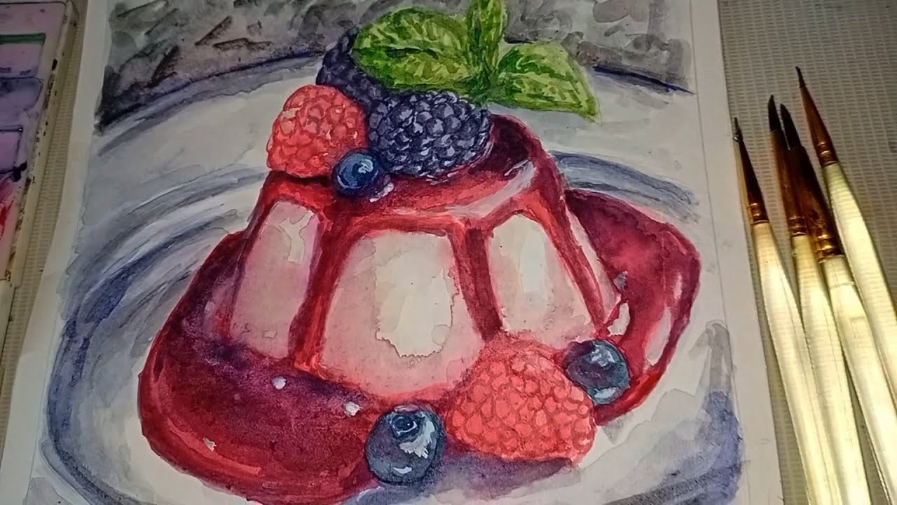 Watercolor Painting of a Vanilla Dessert | Food illustration.