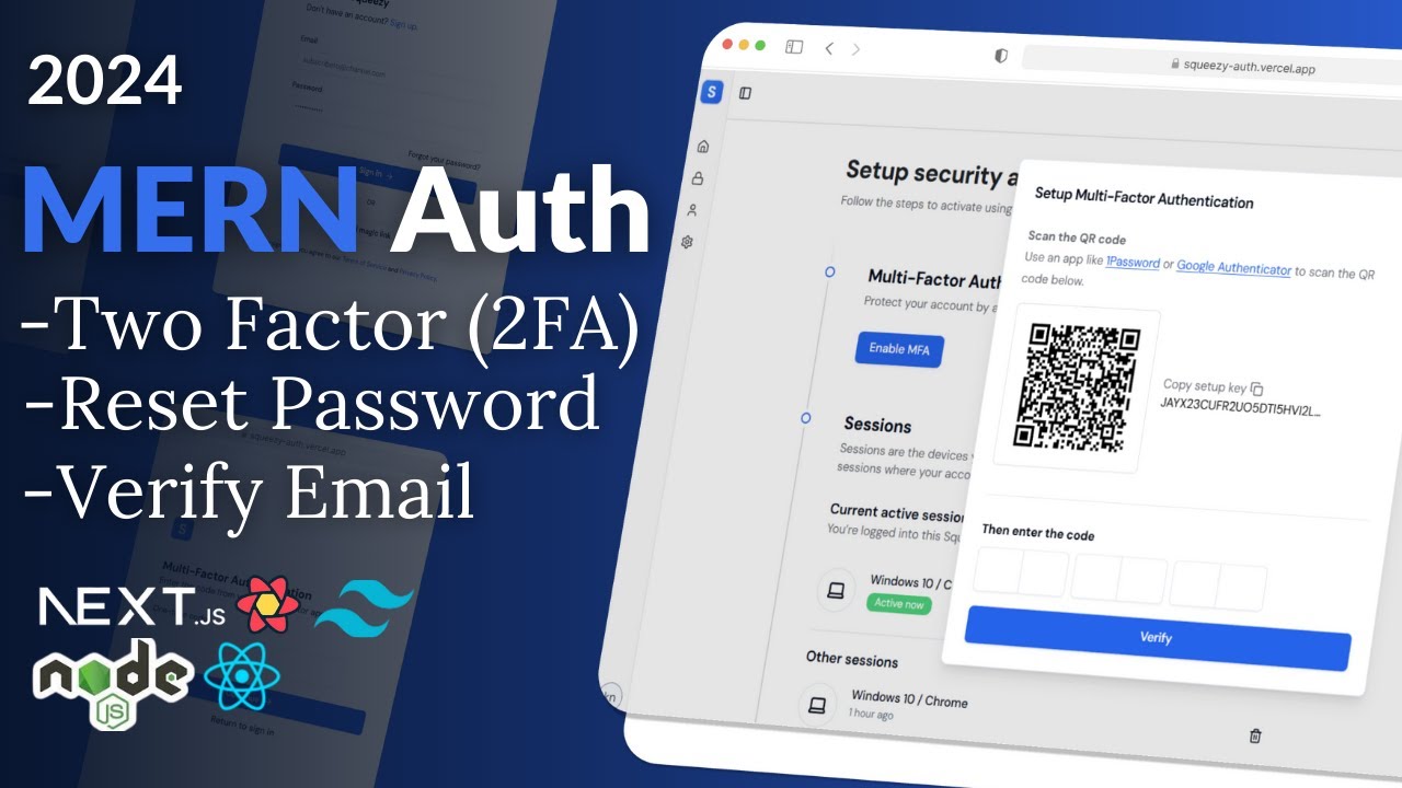 Build Advanced MERN Auth with Nodejs, 2FA, Email Verification, Cookies, Sessions, JWT & Nextjs