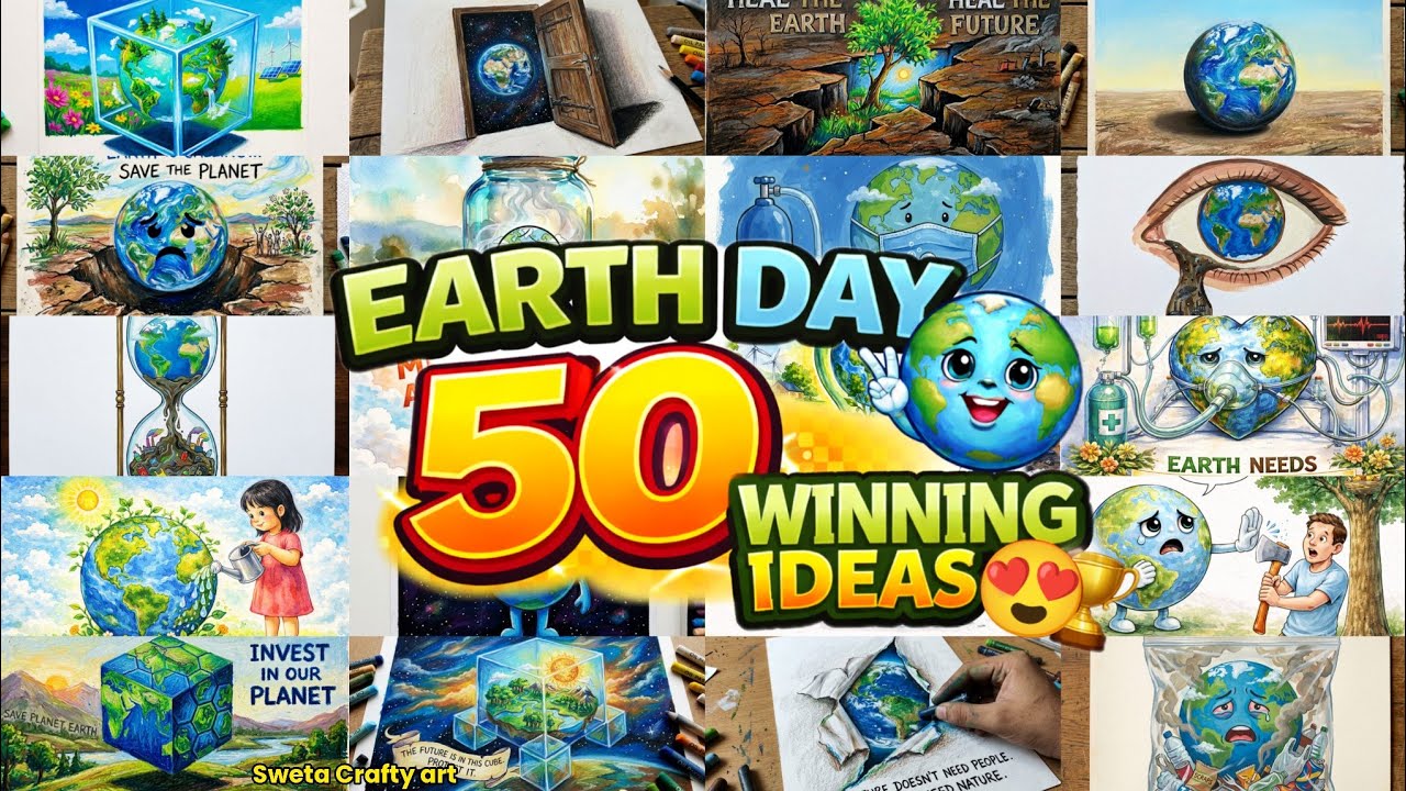 World Earth Day Drawing Ideas 2026 🌍😱 | 50 Easy, 3D & Unique Ideas for competition+ Slogans 🏆😍