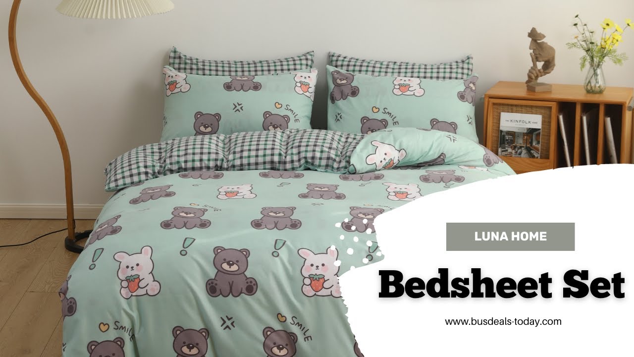 LUNA HOME Bear Design Green Color Bedding Set
