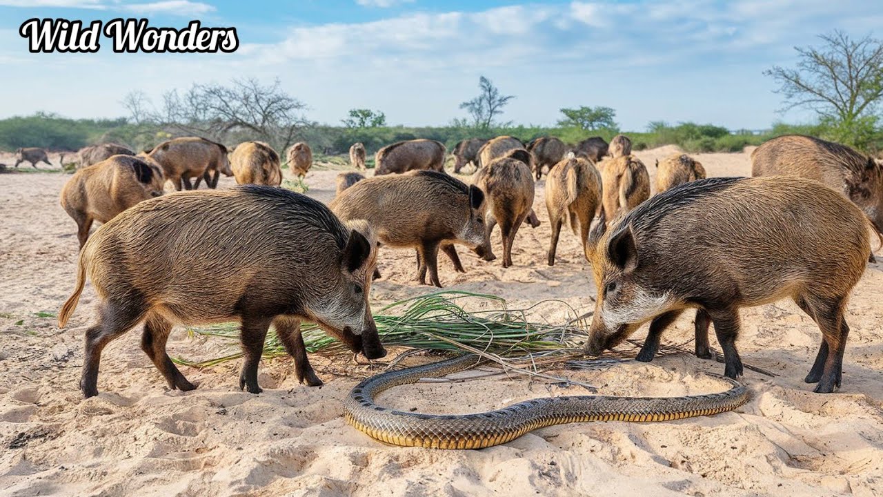 When a Snake Enters Wild Pigs Territory..It Paid Its Life