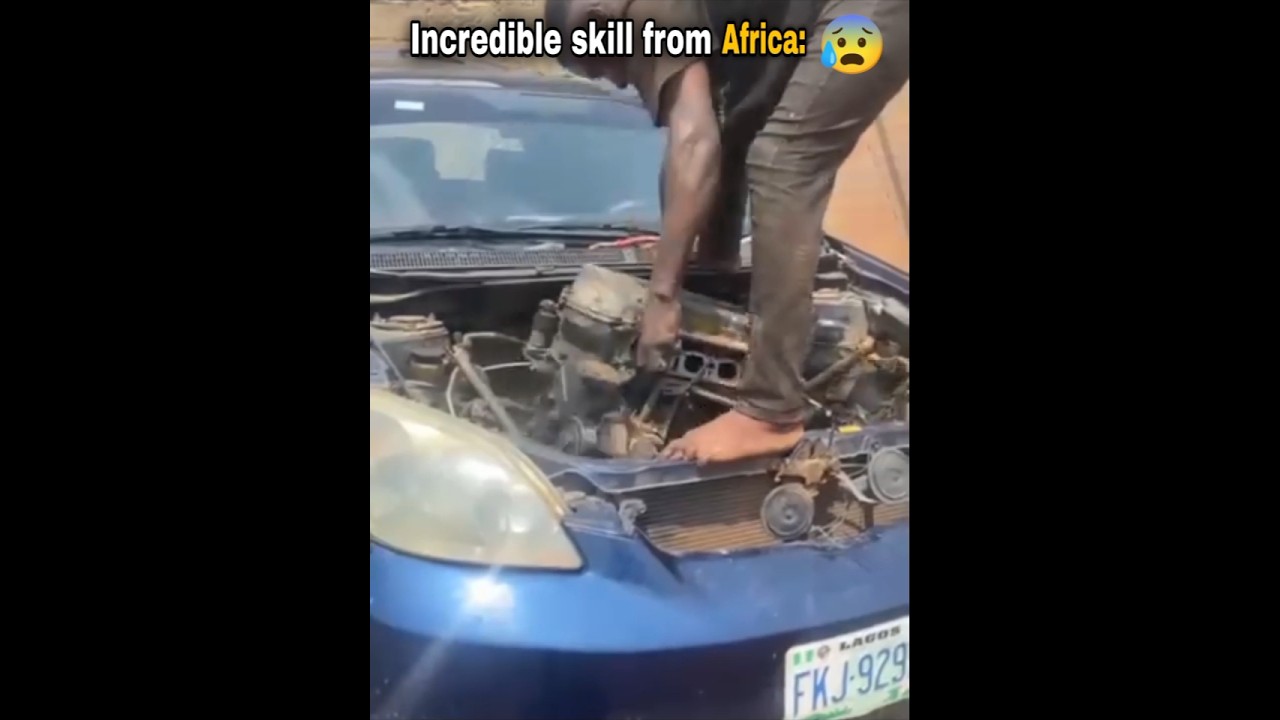 Incredible skill from Africa! Lifting a car engine without heavy tools 🔥#AfricanCreativity
