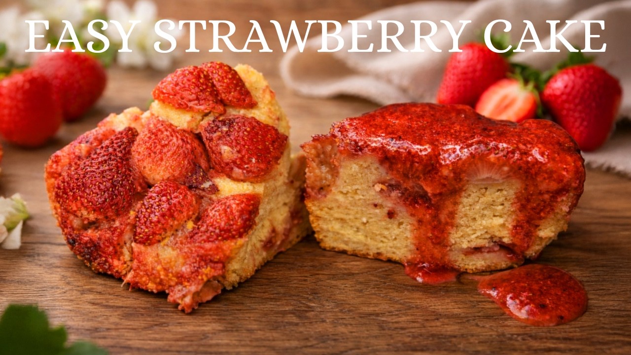 Easy Strawberry Cake Recipe | With Simple Homemade Strawberry Sauce