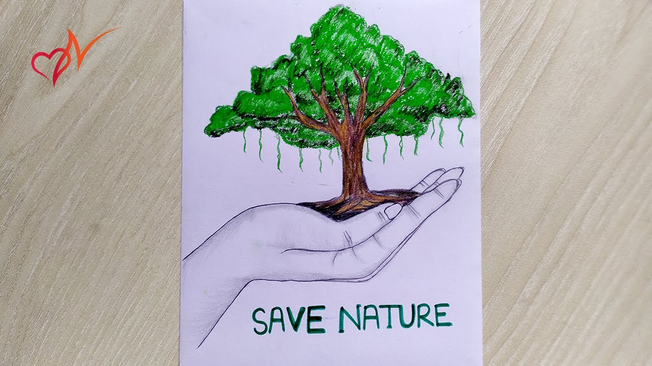 Hand holding tree drawing | Save Nature Stop Cutting Tree | Awareness drawing