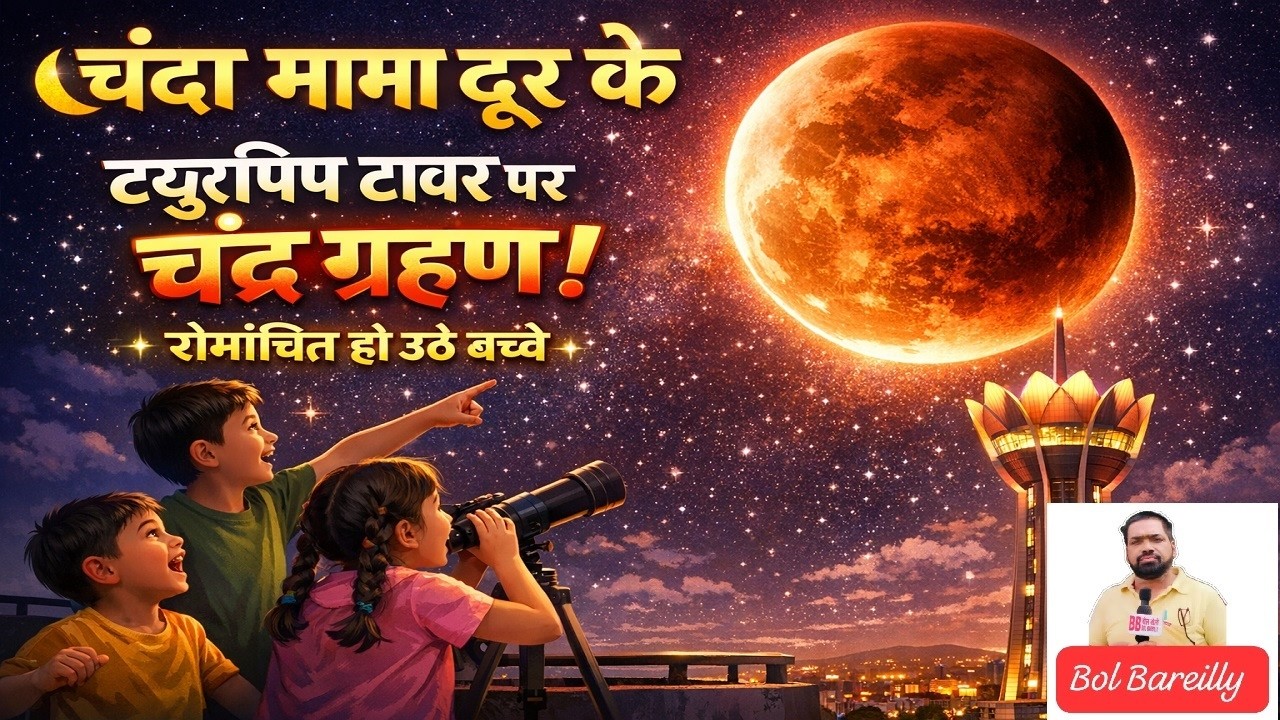 चंदा मामा दूर के ,आए टयूलिप टावर पर  चंद्र ग्रहण देखकर रोमांचित हो उठे बच्चे, (जिला इको क्लब )