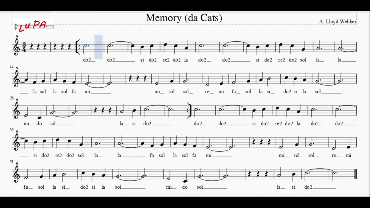 Memory (Cats) - Flauto - Note - Spartito - Instrumental - Canto - Karaoke - Musical