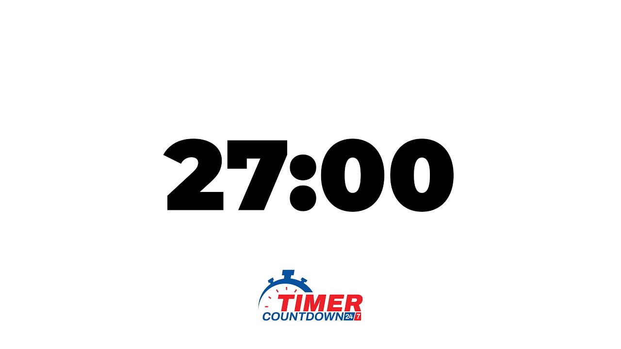 27-Minute Timer | White Screen Countdown with Alarm