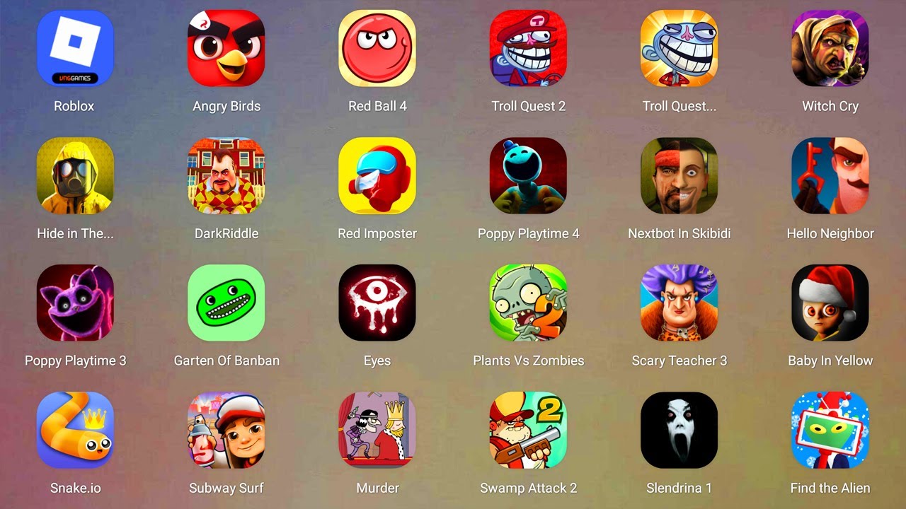 Roblox,Hide in The Backrooms,POCOYO PRISON,Lucky Balls,Poppy Playtime 5,The Baby in Yellow,Ink Game.