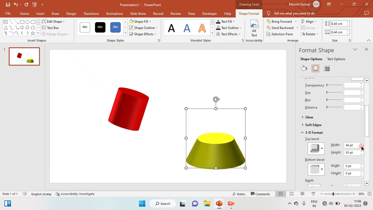 3D Mathematical Shape | cylinder and Cone 3D shape in power point  |MS office365 #viral #viralvideo