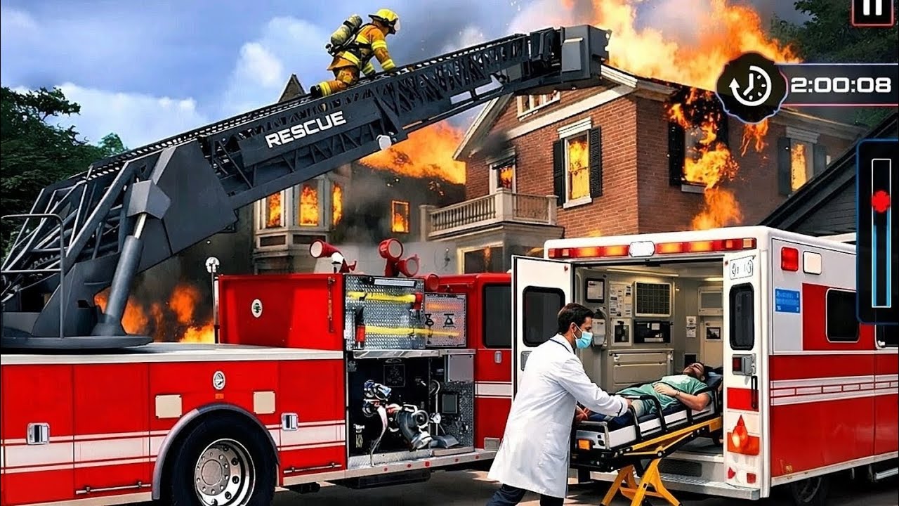 🔥 Fire Rescue Truck & Ambulance Emergency Mission | Save People from Burning House 🚒🚑
