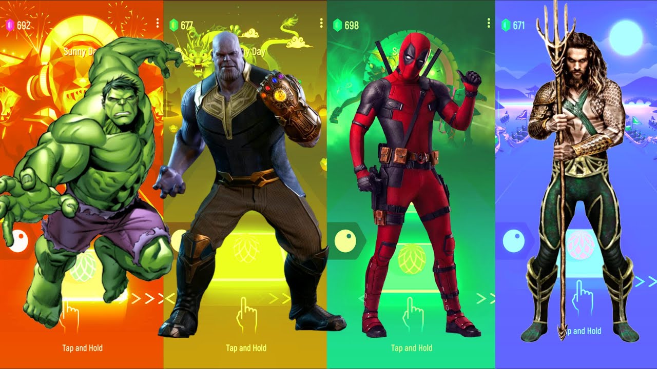 Hulk 🆚 Thanos 🆚 DeadPool 🆚 Aquaman | Marvel Heroes | Tiles Hop Fun Ball