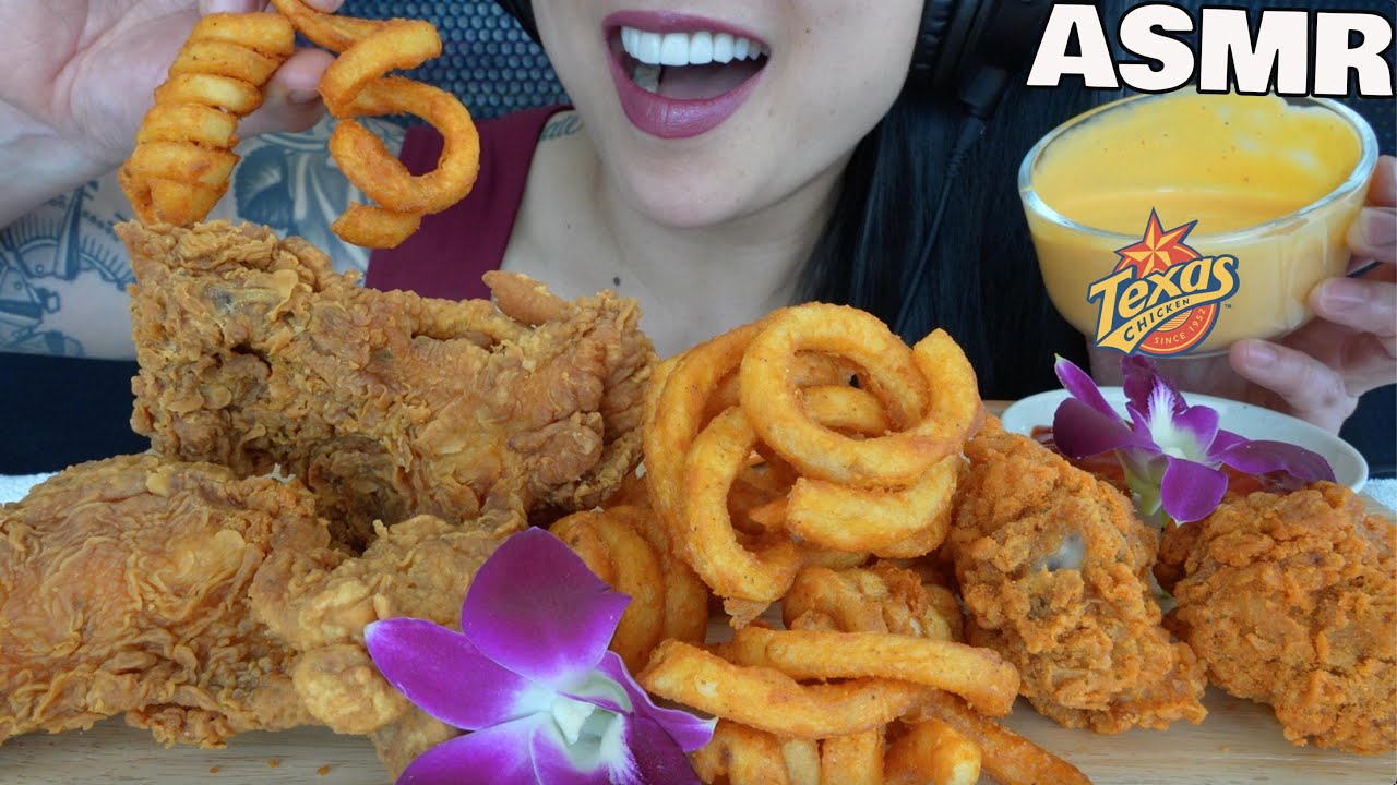 ASMR TEXAS FRIED CHICKEN + CURLY FRIES + CHEESE SAUCE (CRUNCHY EATING SOUNDS) NO TALKING | SAS-ASMR