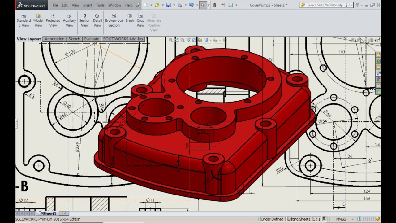 Cover pump example #2| SolidWorks - Exercise - 2D into 3D Modeling |