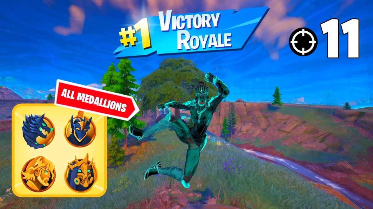 High Elimination Solo Win Gameplay | ALL MEDALLIONS | Fortnite Chapter 5 Season 2 Zero Builds