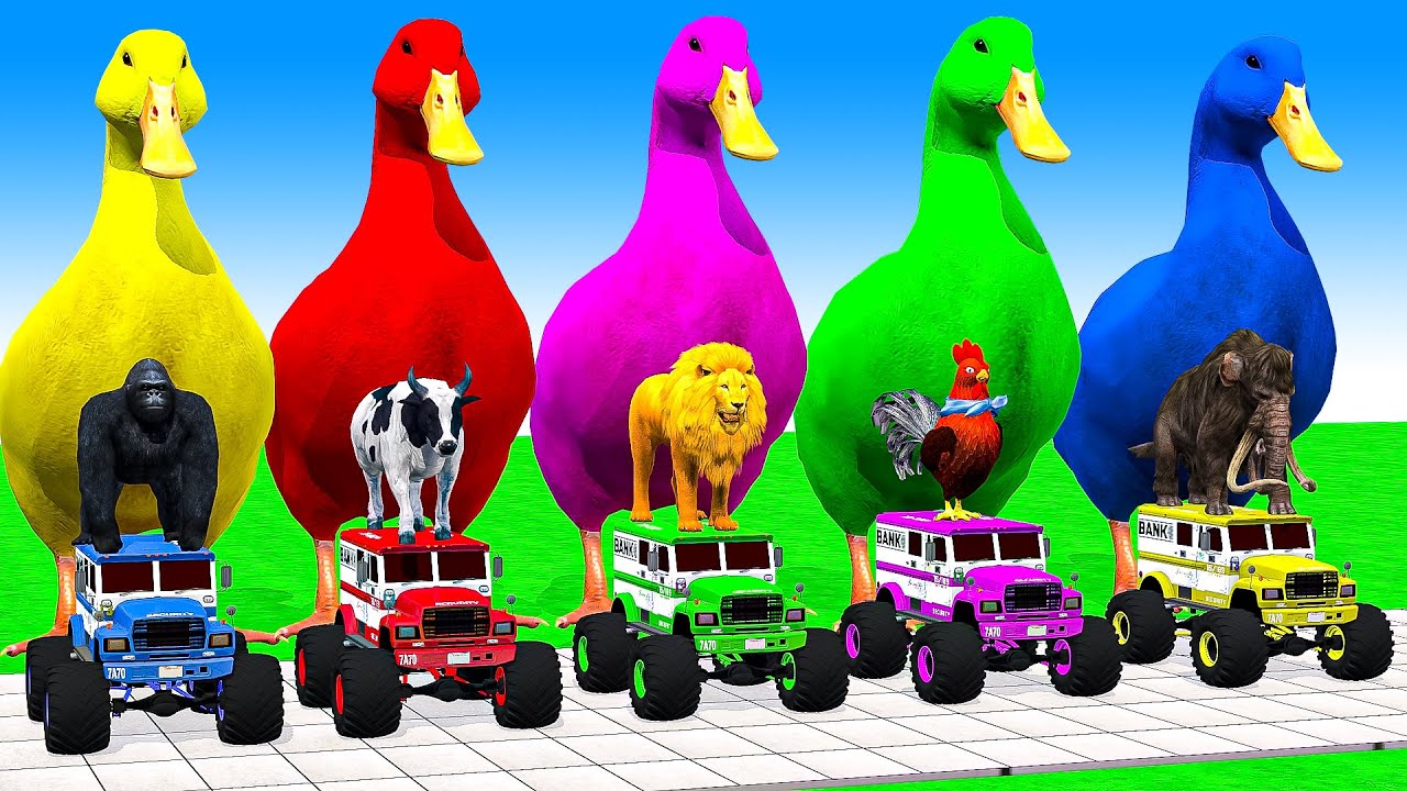 Long Slide Game With Cow Elephant Gorilla Hippopotamus Tiger - 3d Animal Game - Funny 3d Animals